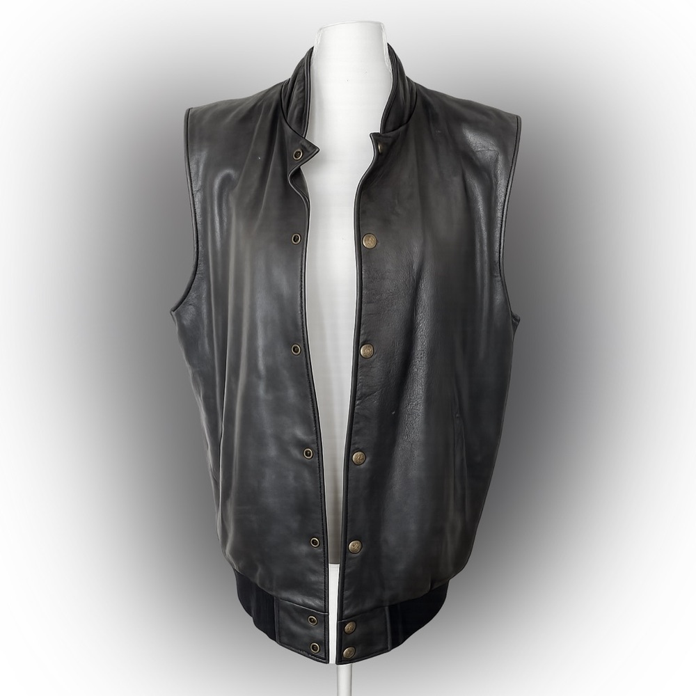 Roots Black Leather Vest | Oversized Medium | Quilted | Made in Canada